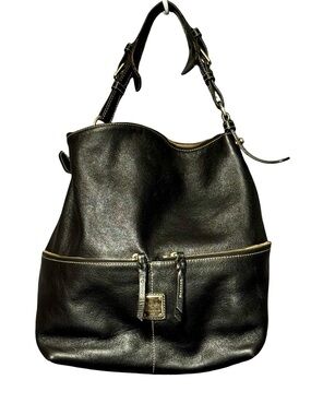 Vintage Dooney & Burke Dillen Black Pebbled Leather Slouchy Hobo Shoulder Bag